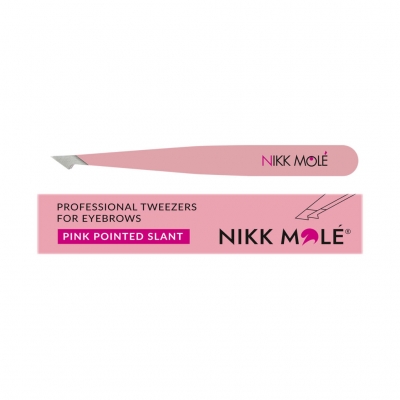 Пинцет для бровей скосый (розовый) Nikk Mole