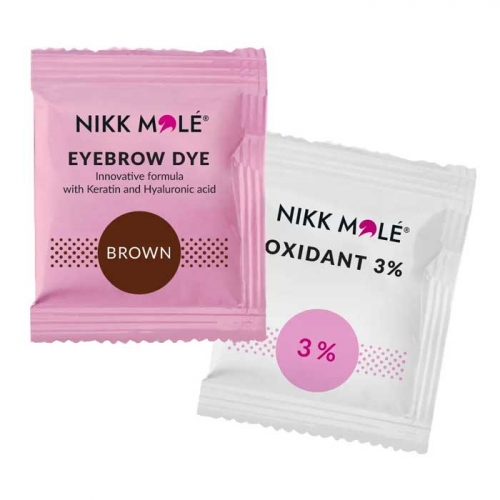 Nikk Mole eyebrow and eyelash dye (Brown) + Oxidant in sachet