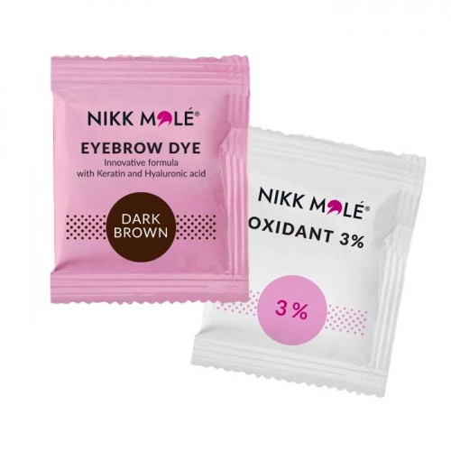 Nikk Mole eyebrow and eyelash dye (Dark Brown) + Oxidant in sachet